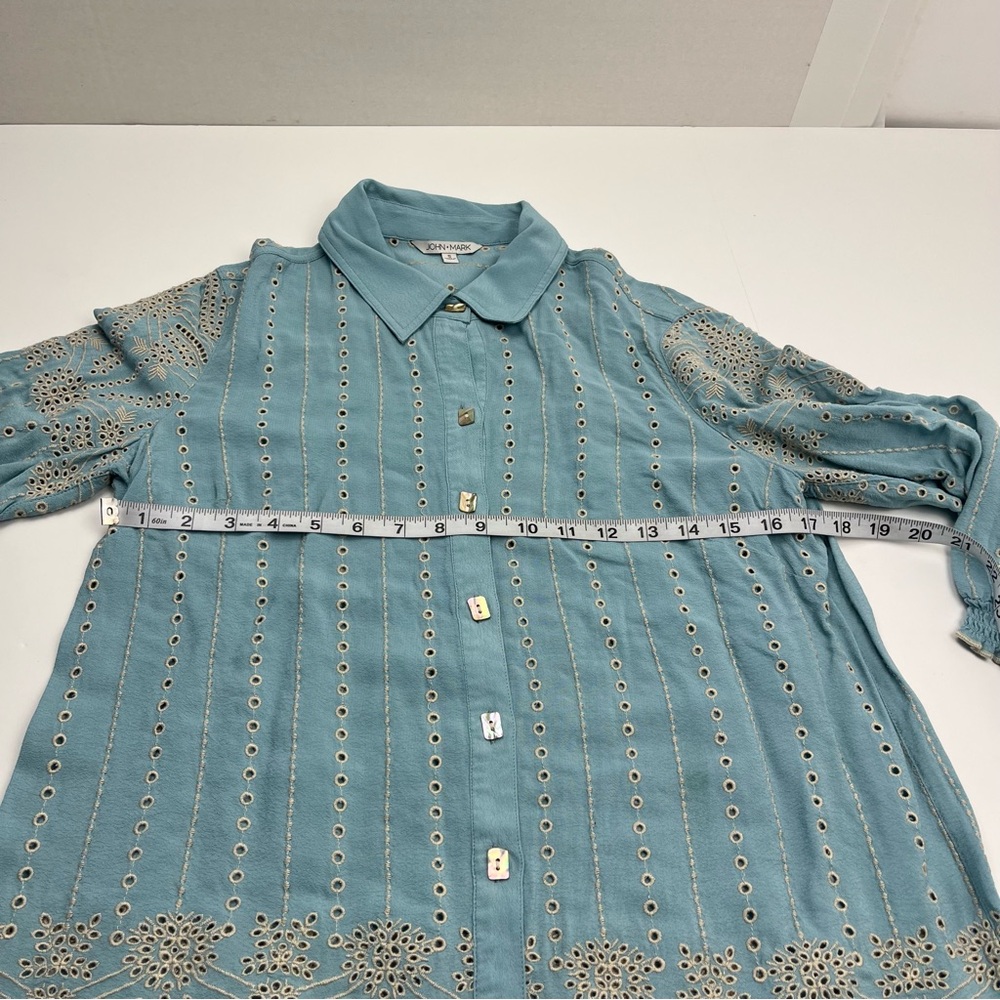 John Mark Light Blue Eyelet Button-Front Women's … - image 5